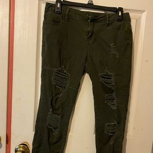 Olive Green Ripped Jeans